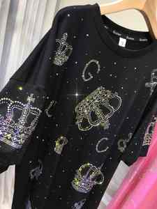 T-shirt tendance de qualité supérieure avec sequins diamantés, brillant, écologique, respirant, infroissable, uni, style streetwear, orné de strass - Product Image 3