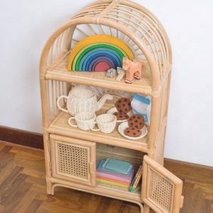 Custom Vintage Wicker Rattan Shelving Floor Standing <b>Display</b> <b>Unit</b> Aesthetic Sunburst Arch Design Home Decor Cabinet <b>Shelf</b> - Product Image 2