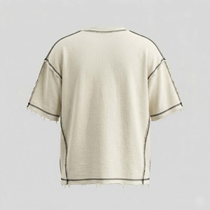 High Quality Custom Blank Heavyweight Cotton T-Shirt <b>Distressed</b> Raw Edge Frayed Hem Inside Out Exposed Seam Boxy Fit Men's <b>Tops</b> - Product Image 3