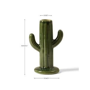 Elegant design green ceramic cactus <b>vase</b> 20cm minimalistic playful saguaro flower <b>vase</b> <b>unique</b> glossy green pottery - Product Image 2