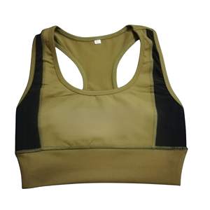 Sujetador deportivo tipo racerback de nailon y elastano en verde oliva y negro con banda de soporte debajo del busto - Product Image 1