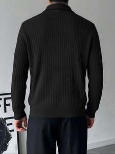 Cardigan décontracté pour homme à col mandarin et fermeture éclair, automne, anti-boulochage, anti-plis, respirant, séchage rapide, coupe classique, couleur unie - Product Image 4