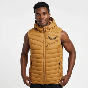 Gilet matelassé à capuche pour homme, chaud, coupe-vent, avec fermeture éclair sur le devant, broderie, couleur unie, vêtement d'extérieur décontracté - Product Image 5
