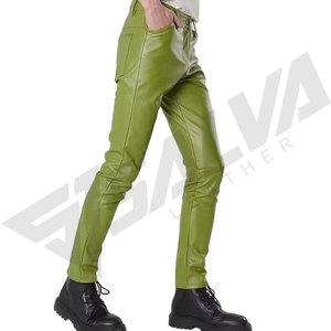 Pantalones de Cuero Verde Oliva para Hombre, Cintura Media, Corte Recto, Estilo Casual, Bolsillos Laterales, Cierre de Cremallera, Impermeables, Ligeros, para Invierno - Product Image 6