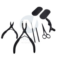 Kit d'outils professionnels pour extensions de cheveux en acier inoxydable, pinces de qualité supérieure, logo personnalisé noir, imperméable, pour extensions de cheveux à bandes adhésives