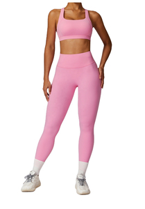 Ensemble de vêtements de yoga pour femmes, tenue de sport active avec soutien-gorge et pantalon côtelé à poches, effet push-up fessier, pour la course et le yoga - Product Image 2