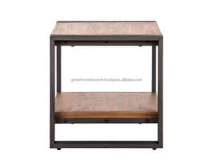 Table basse industrielle en bois de manguier massif avec cadre métallique, étagère en bois moderne à 2 niveaux pour salon et chambre 2026 - Product Image 5