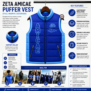 Nouveaux produits – Gilet matelassé unisexe Zeta Amicae imperméable et coupe-vent à col montant sans manches pour sororité - Product Image 5