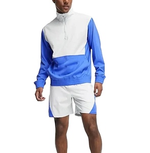 <b>Men's</b> Color Blocking Track Suit Set <b>Half</b>-<b>Zip</b> <b>Jacket</b> With Shorts Breathable Lightweight Polyester Sporty Style Summer Wear - Product Image 1