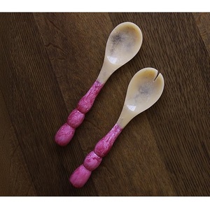 Ensemble de cuillères à salade en résine blanche à motif tourbillon, prix abordable, ustensiles de cuisine faits à la main, ensemble de cuillères à salade en résine de qualité alimentaire, poignée Rio Bubble - Product Image 6