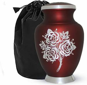 <b>Large</b> Red Cremation <b>Urn</b> with White Rose Adult Metal Funeral Memorial <b>Urn</b> for Human Ashes Handcrafted OEM ODM Factory - Product Image 1
