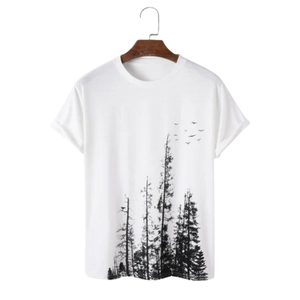 Men's Short Sleeve O-Neck T-<b>Shirt</b> White <b>100</b>% <b>Polyester</b> Jersey Casual Regular Fit Breathable Digital Print Washed Quick Dry - Product Image 1