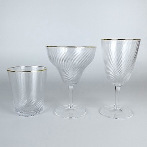 14 oz Twill Design Acrylic <b>Plastic</b> Vintage Clear <b>Drinking</b> <b>Cups</b> Tumbler for Home Party Use - Product Image 5