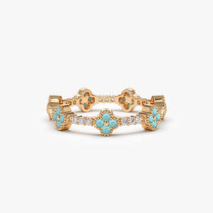 Designer Fine 925 Sterling Silver Gold Plated Eternity Stackable <b>Turquoise</b> Gemstone Dainty Jewelry Famous Clover <b>Ring</b> For Women - Product Image 2