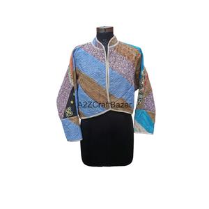 Chaqueta de Punto Hecha a Mano, Ecológica, Transpirable, de Secado Rápido, Estilo Vintage Kantha, con Cuello Alto y Botones, para Mujer, Otoño-Verano - Product Image 1