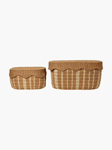 Boîtes de rangement en papier avec couvercle, paniers tissés faits à la main avec couvercle festonné, organisateur décoratif pour la maison, chambre d'enfant, ensemble de rangement pour cadeaux - Product Image 3