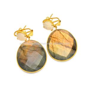Pendientes de piedras preciosas de labradorita orgánica Natural de Plata de Ley 925 hechos a mano Vintage antiguo minimalista joyería oro regalo perfecto - Product Image 1