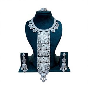 Ensemble de collier de créateur pour femme en argent de luxe, collier à plusieurs rangs, pendentif en filigrane, boucles d'oreilles pendantes pour mariage, fiançailles 63149 - Product Image 1