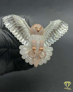 Pendentif Hibou Glacé Trisha Jewels en Forme d'Animal, Hip Hop, Moissanite, Argent 925 Plaqué Rhodium et Or, Bijou de Luxe Unisexe - Product Image 1