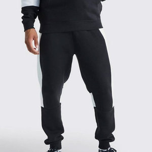 Sweat-shirt à capuche color block pour homme, manches longues, décontracté, pour l'automne, ensemble de survêtement en coton noir et blanc avec poches latérales et taille élastique - Product Image 3