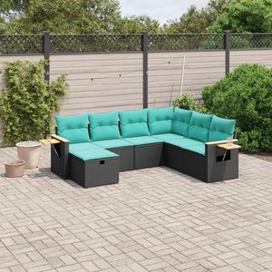 Conjunto de sofás de jardín de ratán PE negro modular de 7 piezas - Product Image 1