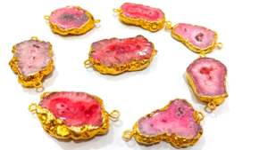 Connecteurs en quartz solaire rose, 2 pièces, breloques à double boucle électroplaquées en or - Product Image 2