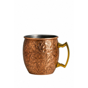 Vente en gros de tasses à Moscow Mule en cuivre pur avec motif de feuilles en relief, tasse à bière avec poignée en laiton, tasse à cocktail en acier inoxydable de qualité alimentaire - Product Image 4