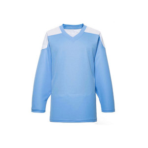 เสื้อฮอกกี้แขนยาวสีฟ้าอ่อนสำหรับเด็ก โพลีเอสเตอร์ระบายอากาศได้ดี ใส่ได้ในฤดูใบไม้ผลิ ดีไซน์เรียบง่าย คอวี ความยาวเต็มตัว - Product Image 1