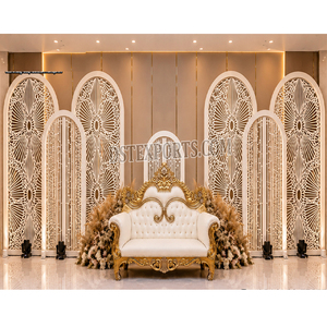 Elegant Wedding Reception Stage Wholesale White Arched Backdrop Frames Modern Geometric Laser Cut Wedding Backdrop <b>Screen</b> <b>Panels</b> - Product Image 1