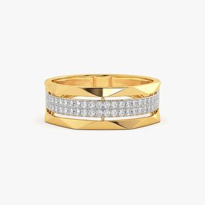 Yellow Gold Triple Row Lab Grown Diamond Geometric Wide Band Ring - Product Image 1
