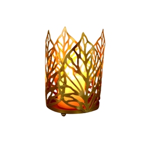 Wholesale Modern Gold Leaf Pattern Metal <b>Candle</b> Lantern Decorative Votive Tealight Holder for Home Living Room Table Decor - Product Image 1