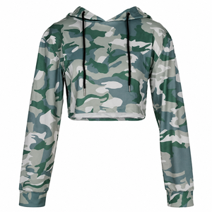 Sudadera con Capucha Corta de Camuflaje para Mujer, Sudadera Tejida de Manga Larga, Transpirable, Informal, para Primavera - Product Image 1
