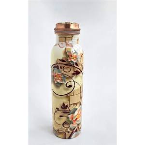 Botella de Agua de Cobre Puro de 1000 ml, Beneficios Ayurvédicos para la Salud, Diseño Mandala con Laca Negra, a Prueba de Fugas, Botella Deportiva de Cobre para Yoga - Product Image 4