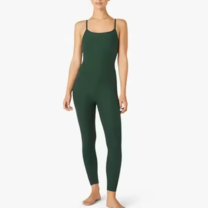 Mono verde liso para mujer con tirantes finos, cintura alta, ajuste ceñido, transpirable, para todas las estaciones - Product Image 1