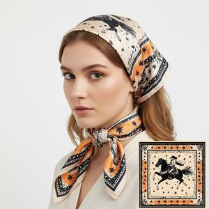 Pañuelo Cuadrado de Seda con Diseño Floral Retro de 90*90cm, Estilo Boho para Mujeres y Niñas - Product Image 1