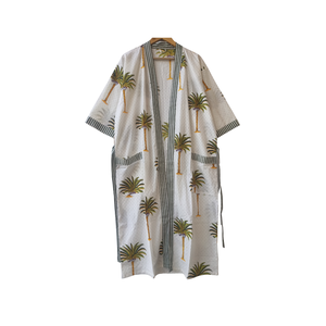 Robe longue de nuit pour femmes, style kimono, col en V, manches longues, en coton de haute qualité, avec des lignes contrastées noires, maxi kaftan - Product Image 1