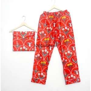 Ensemble de pyjama pour demoiselle d'honneur en coton 100% luxueux, doux, respirant, à séchage rapide, imprimé floral, longueur intégrale, style indien pour femmes - Product Image 2