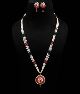 Collar Largo con Múltiples Piedras Preciosas de Rubí y Perla, Conjunto de Joyería de Boda con Colgante Kundan Chapado en Oro y Cuentas, Superventas - Product Image 1