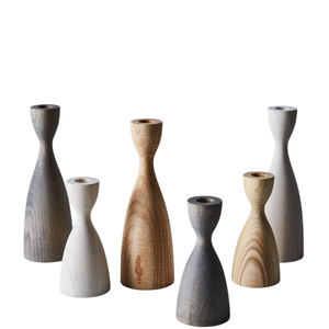 Ensemble de porte-bougies en bois, design conique, pour la décoration de la maison, finition naturelle artisanale, porte-bougies vintage en solde - Product Image 3