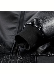 Large Size Motorcycle Embroidery Stand Collar Slim Fit Leather Jacket Men's Fashion Brand Biker Clothing Flight Fleece - Product Image 2