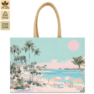 Sac de plage en toile de coton laminée 220 GSM, sac de voyage de plage 40x33x15 cm, logo personnalisé, vente en gros, OEM, marque privée, modèle SNCH235AC - Product Image 1