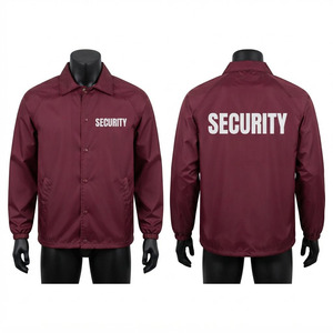 Premium Polyester Taffeta 130 GSM Security Jacket Burgundy <b>Windbreaker</b> with Printed Custom Logo Elastic Cuffs Design - Product Image 1