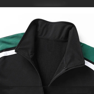 Ensemble de survêtement sportif unisexe blanc, vert et noir, blocs de couleur, manches longues, fermeture éclair, col montant, vêtement d'automne respirant en polyester - Product Image 5