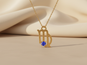 Collar con Colgante de Latón Chapado en Oro del Signo Virgo, con Circonita Cúbica de Corte Brillante y Cadena de Caja, Joyería para Uso Diario, Unisex, para el Mes de Agosto - Product Image 2