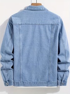 Veste en jean bleu clair pour homme, coupe droite, en coton délavé, décontractée, printemps, fermeture boutonnée, détails surpiqués - Product Image 2