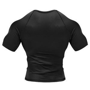 <b>Men</b> <b>Black</b> Short Sleeve Rash Guard Quick Dry Polyester Compression Shirt Adult Sport Top - Product Image 4