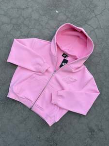 Sweat-shirt à capuche rose personnalisé avec fermeture éclair, 100 % coton, molleton doux et uni, coupe oversize, style streetwear décontracté, fermeture éclair intégrale - Product Image 1