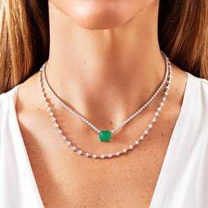 Classic Emerald Cut Pendant <b>Necklace</b> 925 Sterling Silver Rhodium Plated Box <b>Chain</b> For Women Everyday Wear Luxury Jewelry - Product Image 2