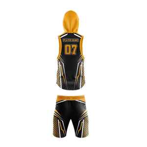 Maillot sans manches à capuche personnalisé par sublimation 7V7 noir et or, anti-humidité, unisexe, pour adulte, vêtement de sport - Product Image 5