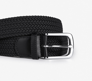 Cinturón Casual con Patrón de Espiga Trenzada, Hebilla de Acero, Diseño Elástico Negro Resistente - Product Image 3